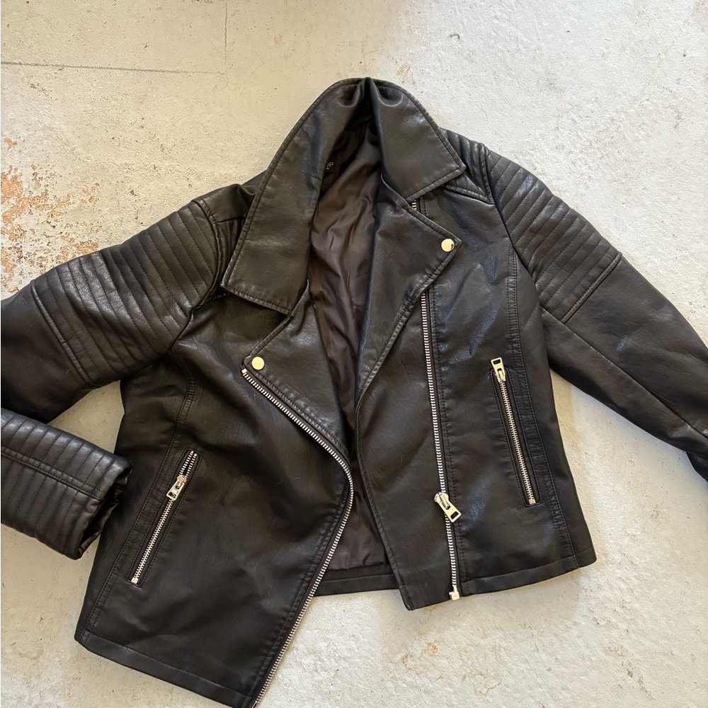 Topshop Quilted Black faux Leather Jacket